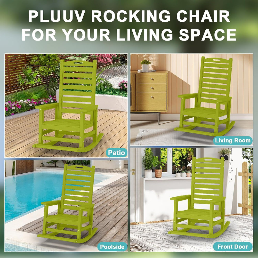 PLUUV Outdoor Rocking Chair with Removable Footboard for Adults, HDPE High Ba...