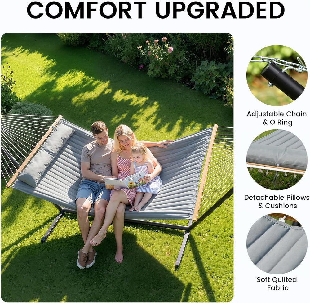 ANAGOO Hammock with Stand,Cotton Rope Hammock with Polyester, Gray