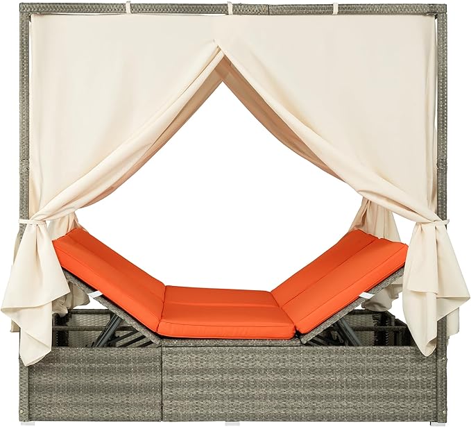 Harper & Bright Designs Adjustable Outdoor Sun Lounger with Canopy,Multi-...