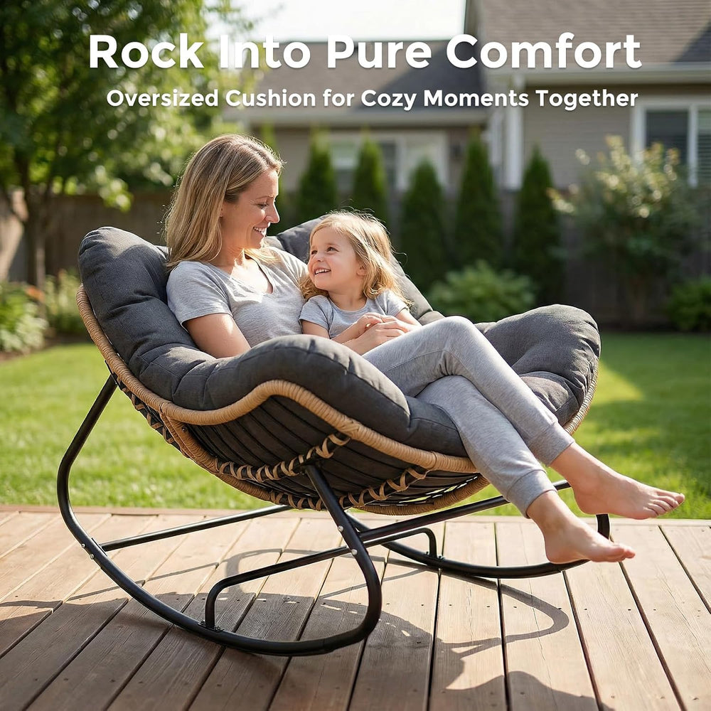 Papasan Outdoor Rocking Chair with Thick Cushion, Gray