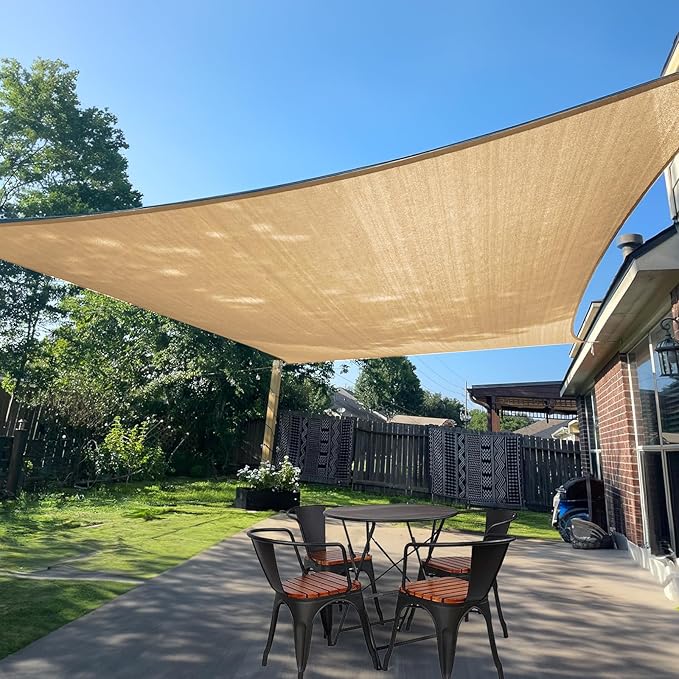 SUNLAX Sun Shade Sail 10' x 13' Sand Rectangle Canopy Sail Shade Cove...