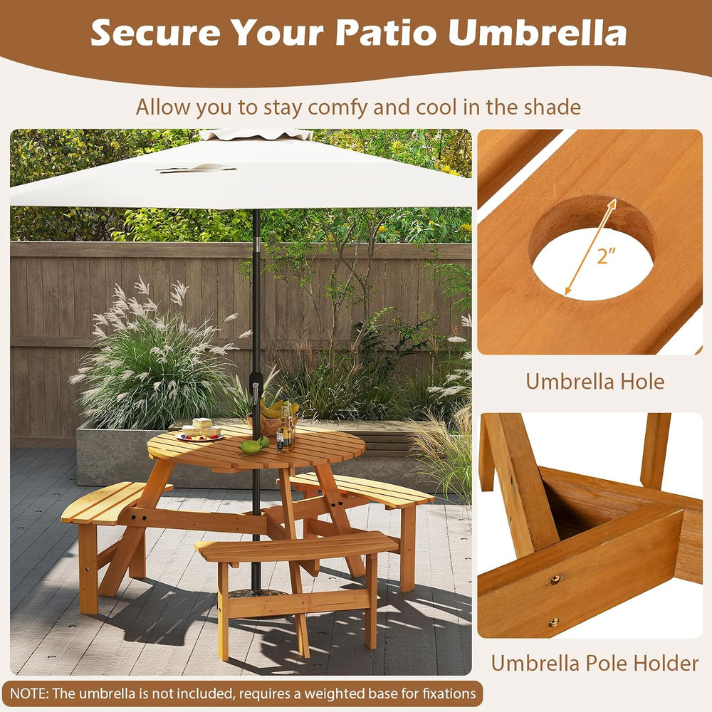 GIANTEX 6-Person Round Picnic Table Set with 3 Benches, 550 LBS Bench Capacit...