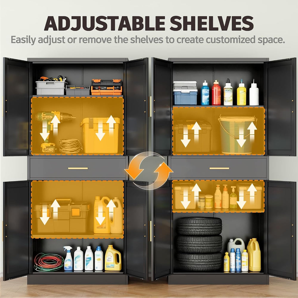 71" Metal Garage Storage Cabinet with 1 Drawer,2 Adjustable Shelves