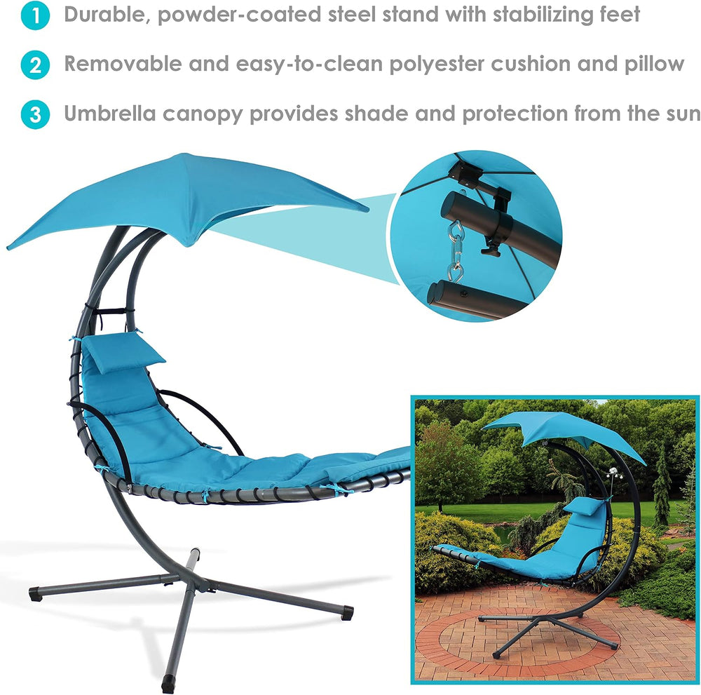 Sunnydaze Floating Chaise Lounger Swing Chair with Umbrella Canopy - Curved S...