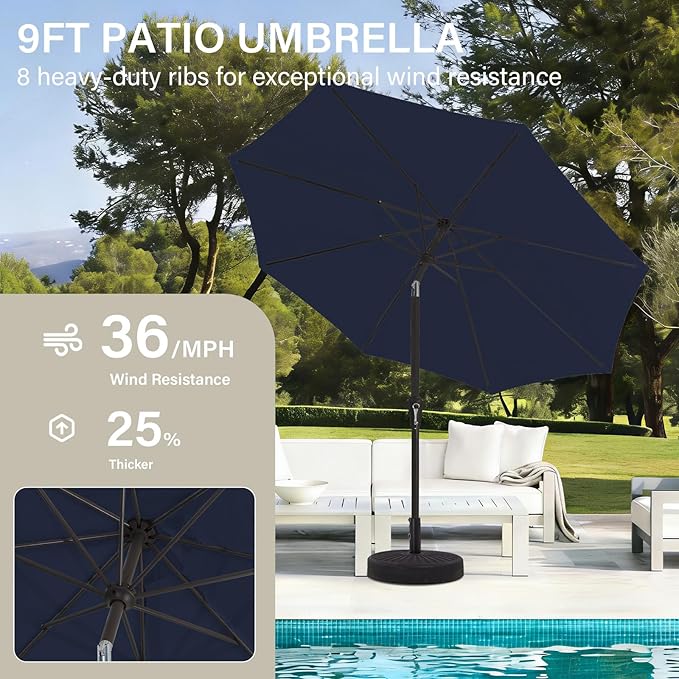 MEWAY 9ft Patio Umbrella Outdoor Table Umbrellas with Push Button Tilt and Cr...