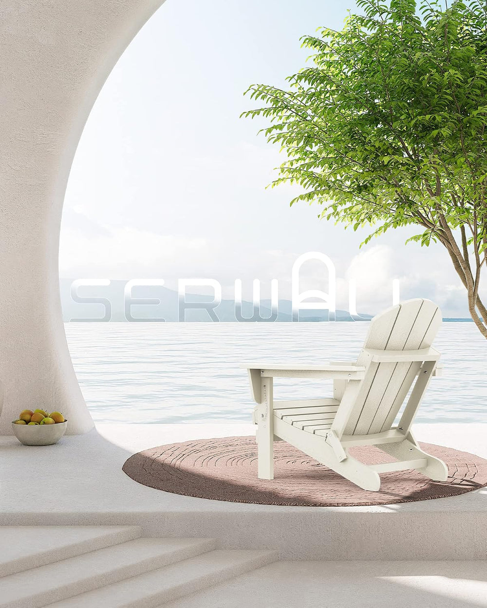 SERWALL Folding Adirondack Chair Set of 4 with Cup Holder for Outdoor-White
