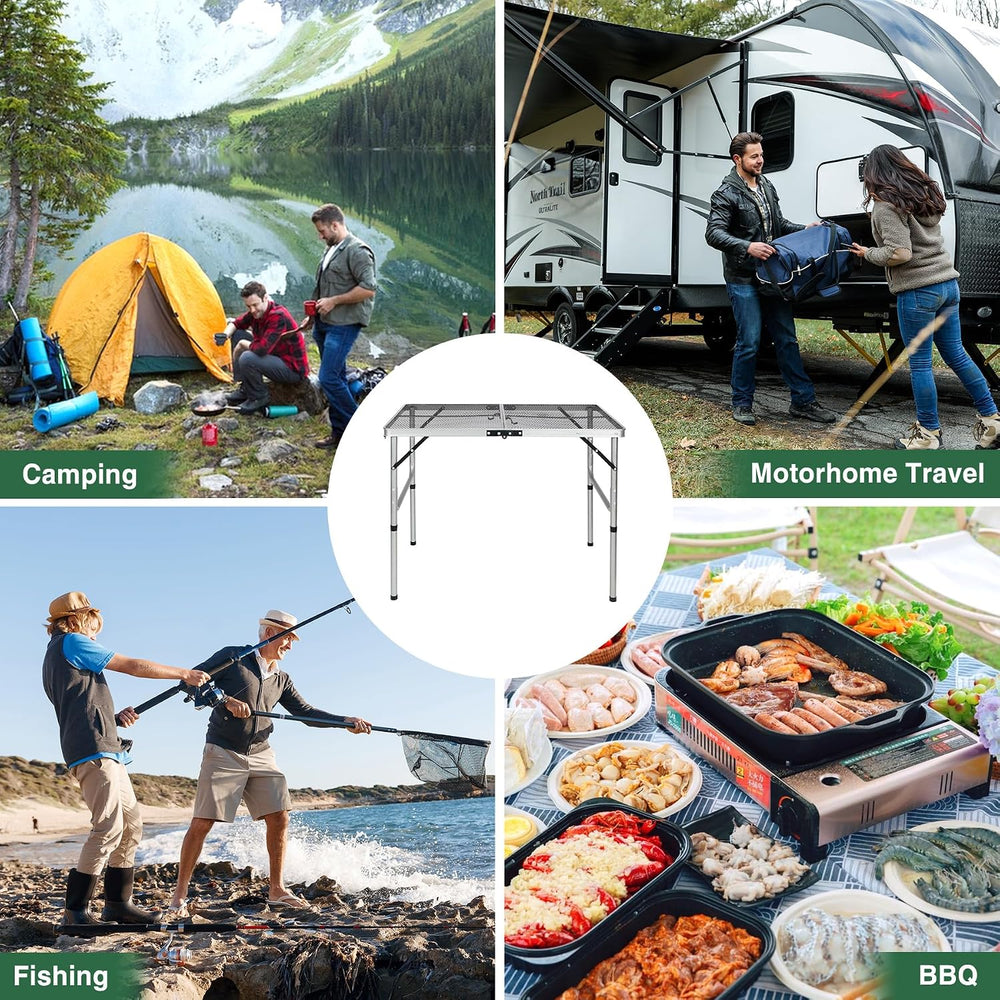 Portable Grill Table for Outside, Aluminum Folding Grill Stand Table for Outd...