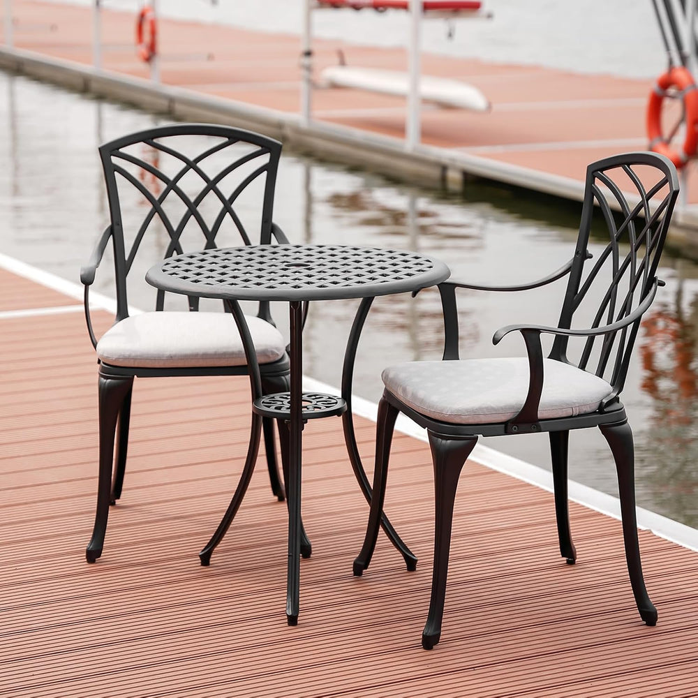 Patio Bistro Sets Cast Aluminum Bistro Table and Chairs Set of 2 with Umbrell...
