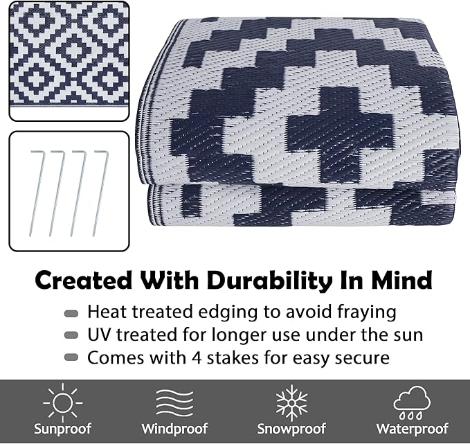 SAND MINE Reversible Mats, Plastic Straw Rug, Modern Area Rug, Large Floor Ma...