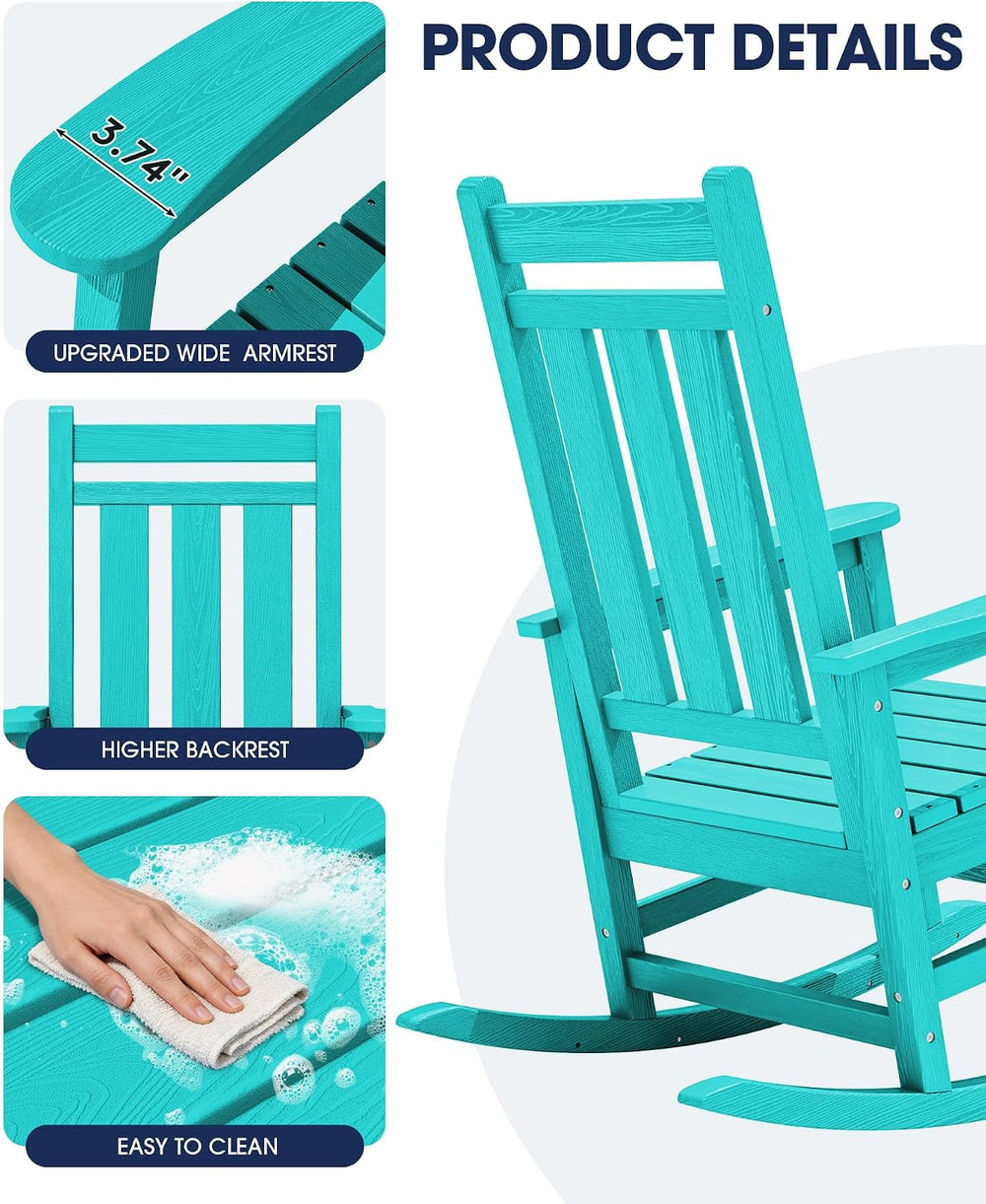 KINGYES Oversized Outdoor Rocking Chair, HDPE Patio Rockers, Aruba