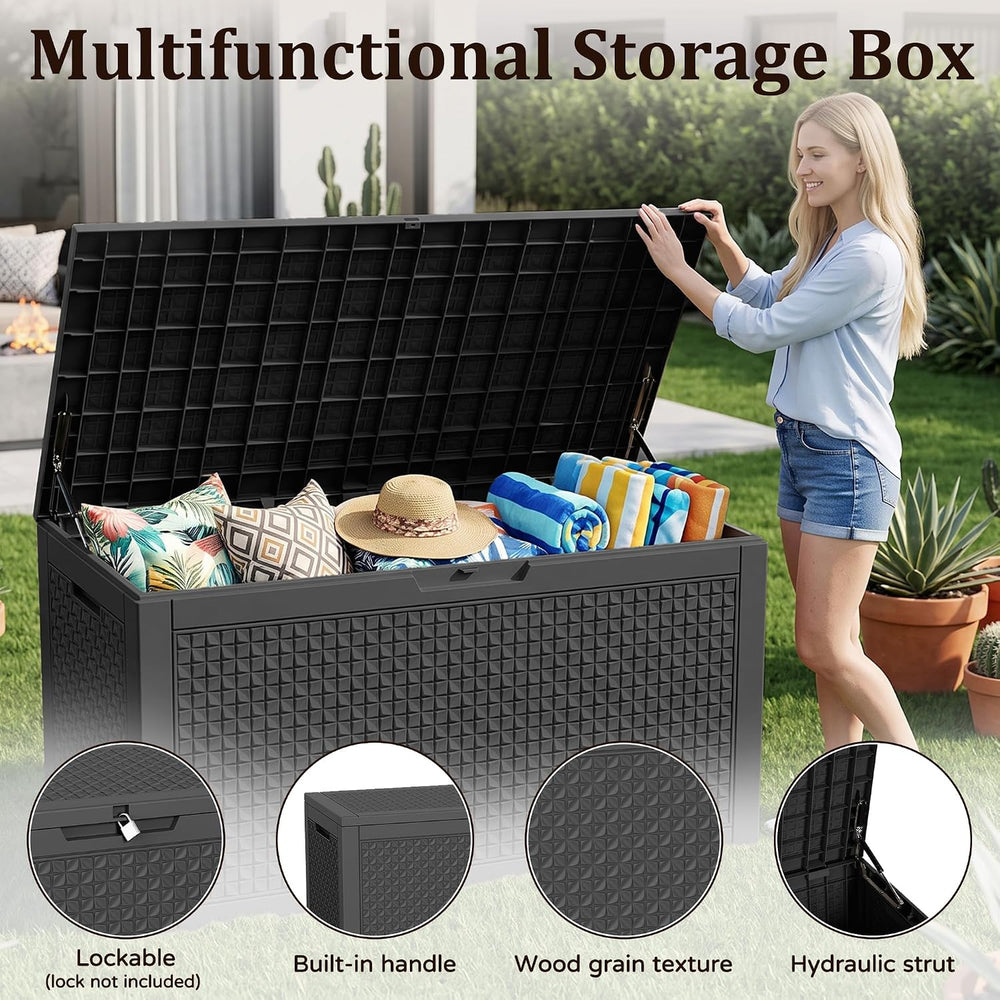 Outdoor Storage Box,200 Gallon Lockable Deck Box Waterproof,Black