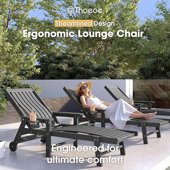 Patio Chaise Lounge Chair Set of 4, Oversized Lounge Chair Outdoor with 5 Pos...