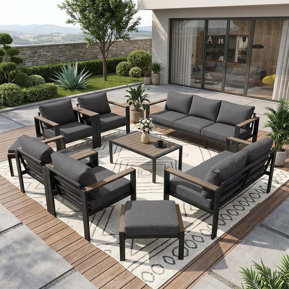 Outdoor Patio Furniture Set 9 Pieces Luxury Aluminum Patio Conversation Set w...