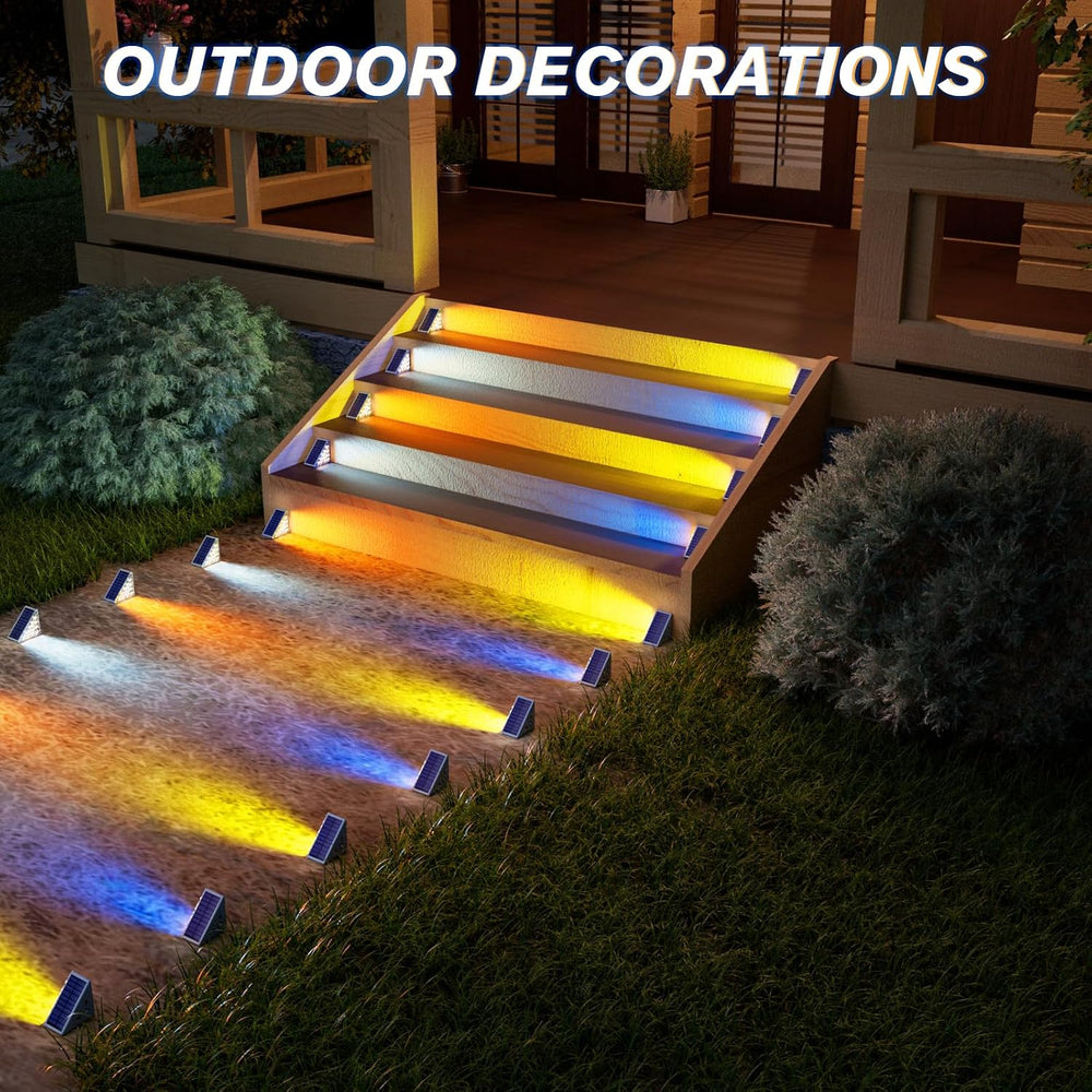 VOLISUN Solar Stair Lights 8 Pack, 7 Fixed Colors Solar Step Lights Outdoor