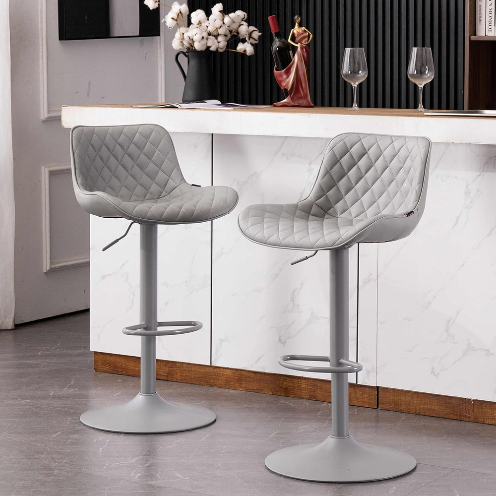 YOUTASTE All Grey Bar Stools Set of 2, Upholstered Counter Height Bar Stool, ...