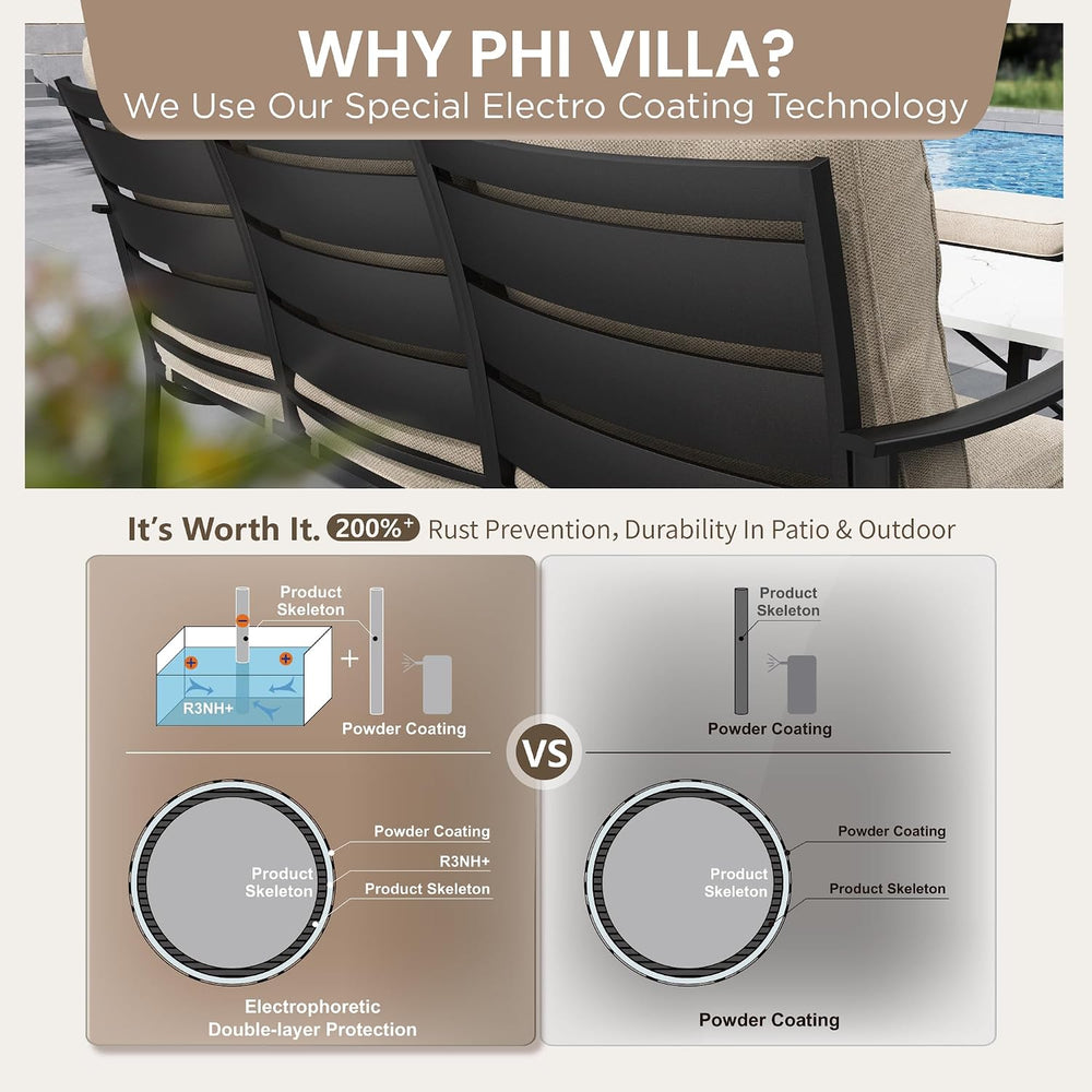 PHI VILLA Metal Rocking Patio Chair Set of 2 with 5.75" Cushion, Beige