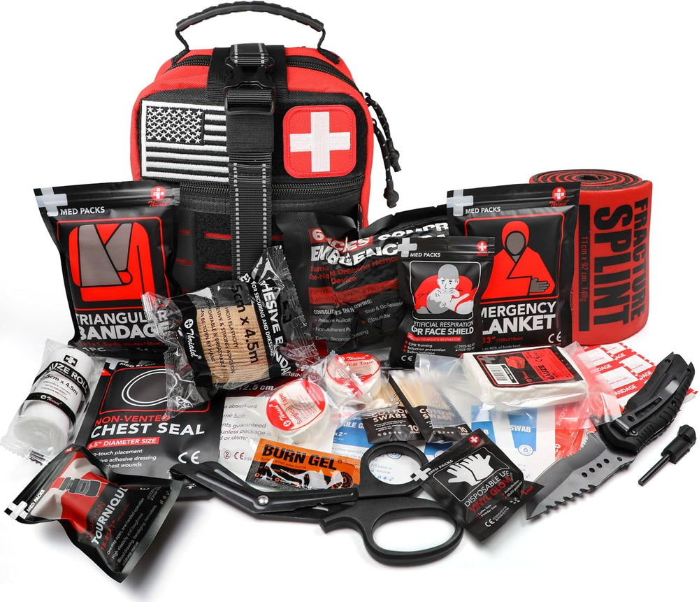 Survival First Aid Kit with Israeli-Style Bandage, Splint, Chest Seal for Tac...