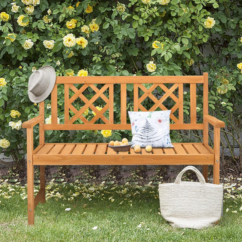 46.5" Outdoor Wooden Garden Bench,2-Person Patio Wooden Bench,All-Weathe...