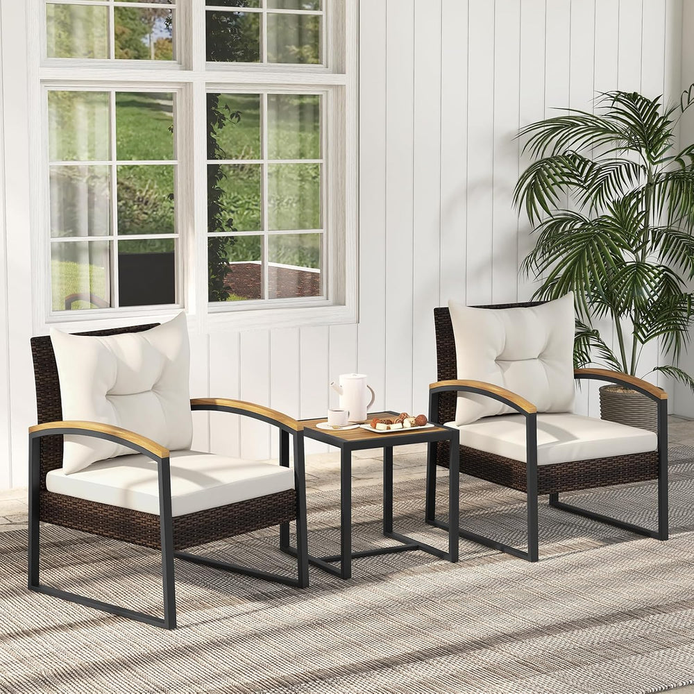 Tangkula 3 Piece Patio Conversation Set, Includes 2 Rattan Chairs and Coffee ...