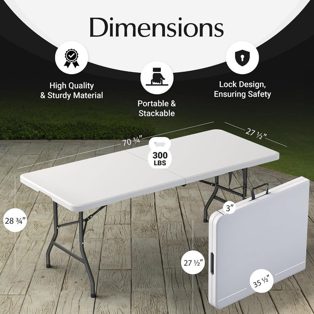 6 Feet Foldable Table with Built in Handle & Steel Legs | 6FT Heavy Duty ...