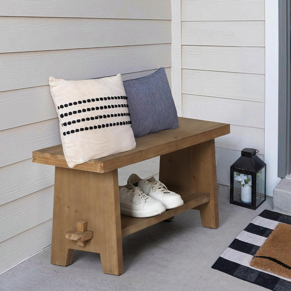 HOKYHOKY Wood Entryway Bench - 31.5" Farmhouse Small Storage Bench, Indoor