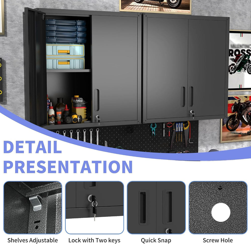 Wall-Mounted Metal Garage Storage Cabinet, Lockable Floating Tool Cabinet