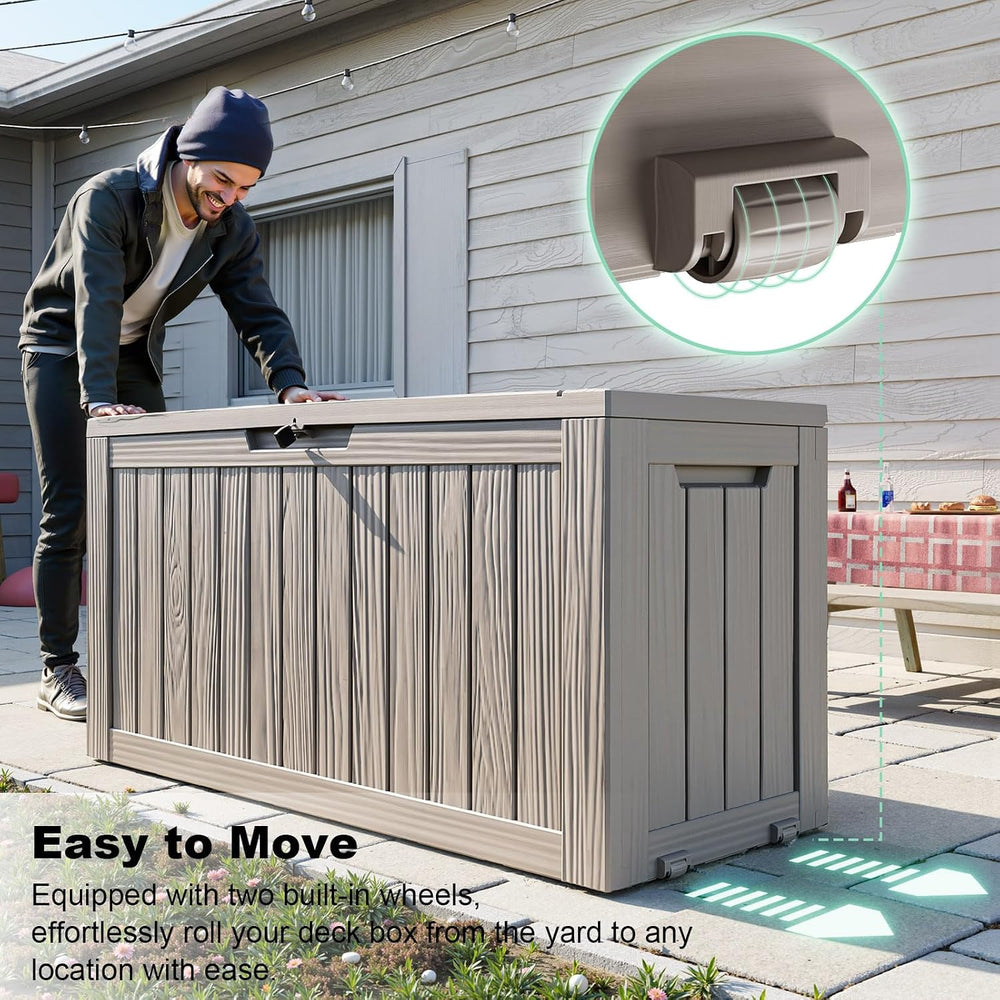 ROJIK 140 Gallon Outdoor Storage Waterproof Housing Deck Box, Grey