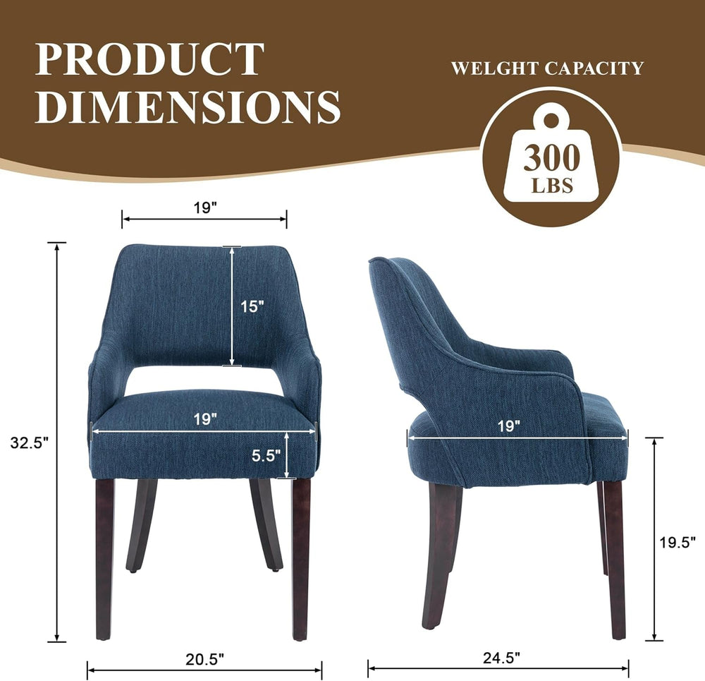 chairus Upholstered Farmhouse Dining Chairs Set of 4, Blue Linen Fabric Dinin...