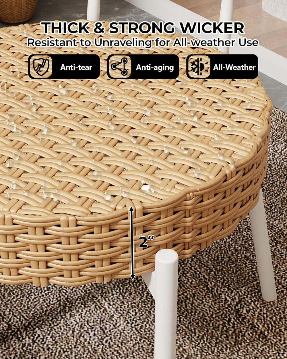 GarveeLife 3 Piece Wicker Patio Bistro Furniture Set, Outdoor Dining Chairs, ...