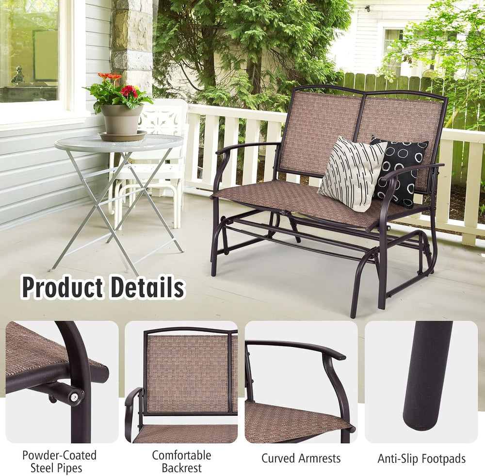 DORTALA 2 Person Patio Glider Chair Bench with Sturdy Metal Frame