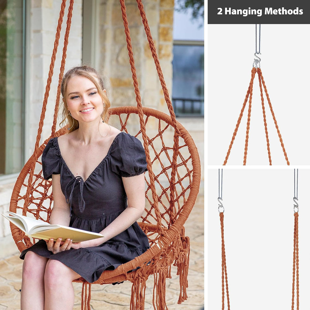 Rope Hammock Chair, Outdoor Hanging Swing Chair for Bedroom, Brown