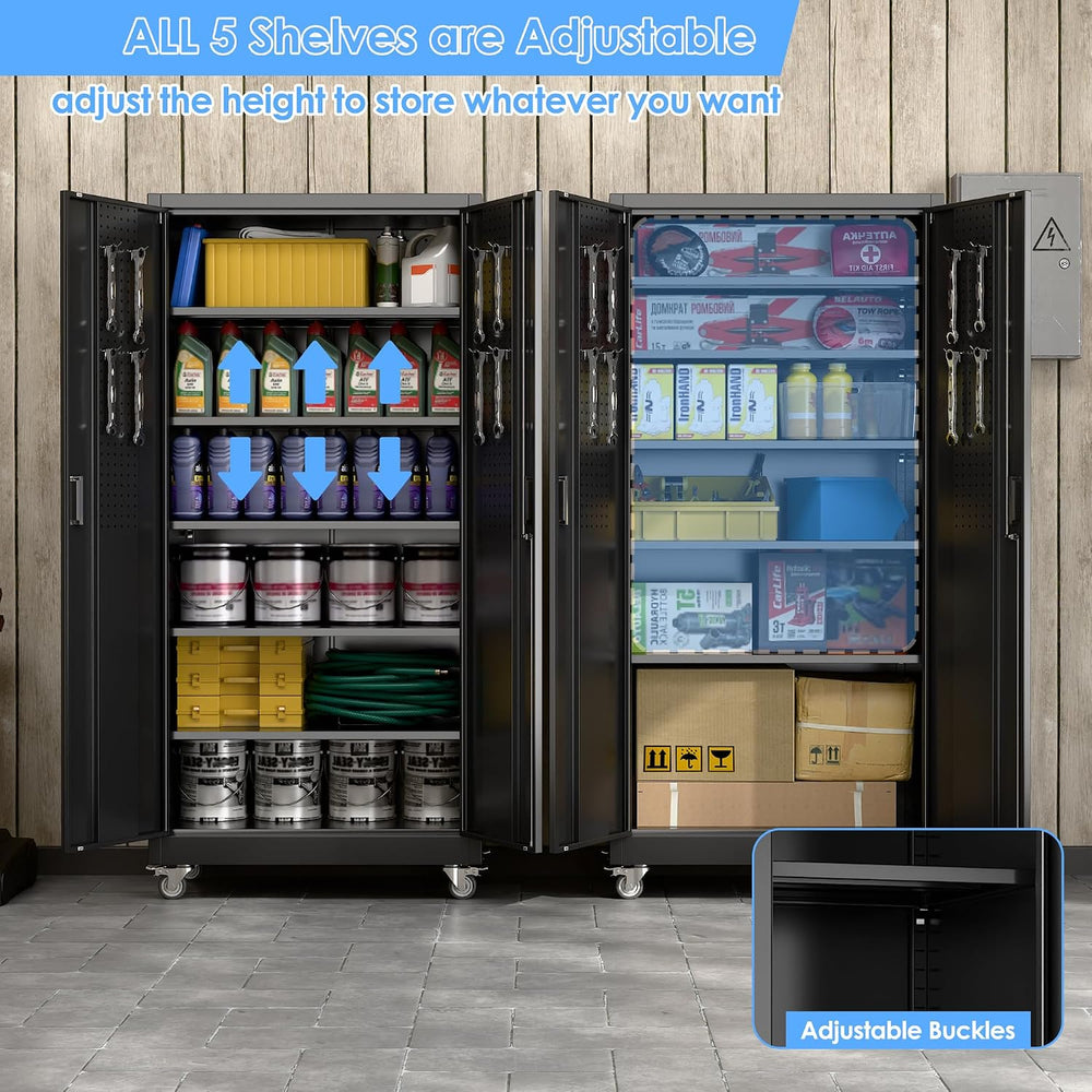 Reemoon Metal Storage Cabinet 71" H x 34" W x 18" D with Wheel...