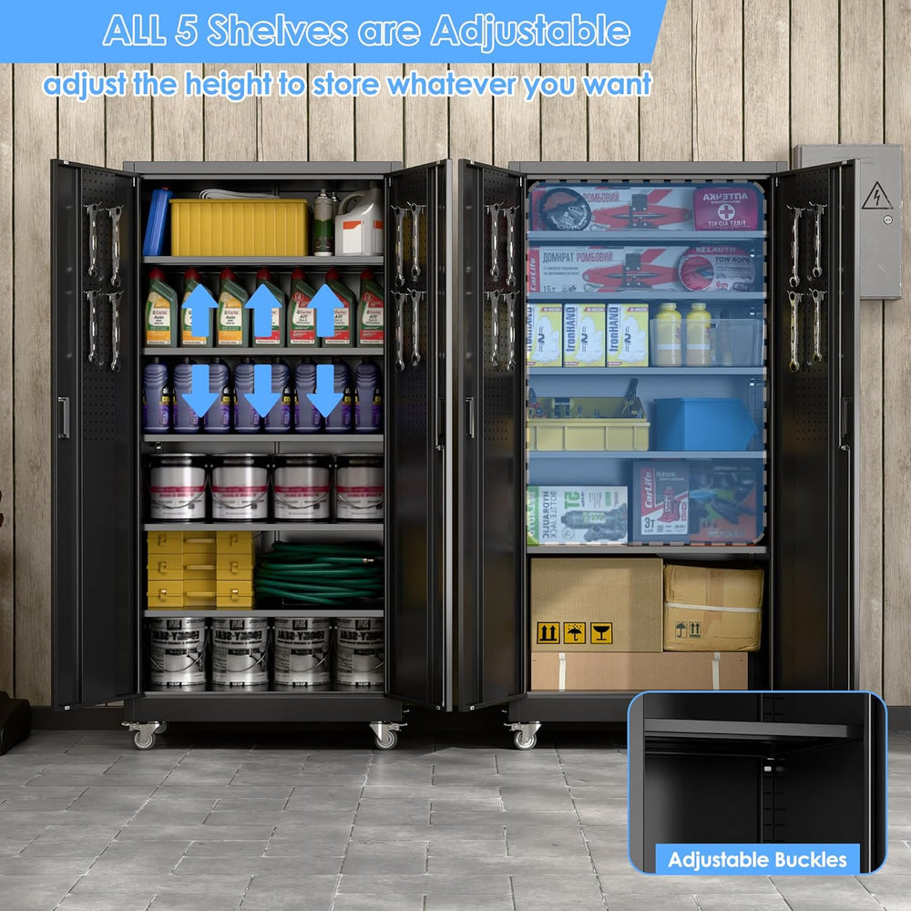 Aobabo Black Metal Garage Storage Cabinet with Wheels, 34"W x 18"D ...