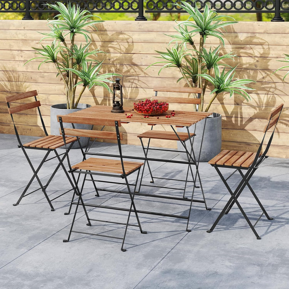 GIANTEX 5-Piece Outdoor Dining Table Set for 4, Acacia Wood Bistro Table with...