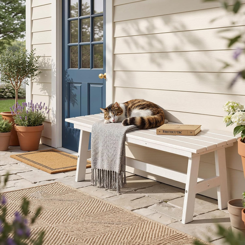 nalone Outdoor Bench, All-Weather HDPE Backless Bench for Porch (White)