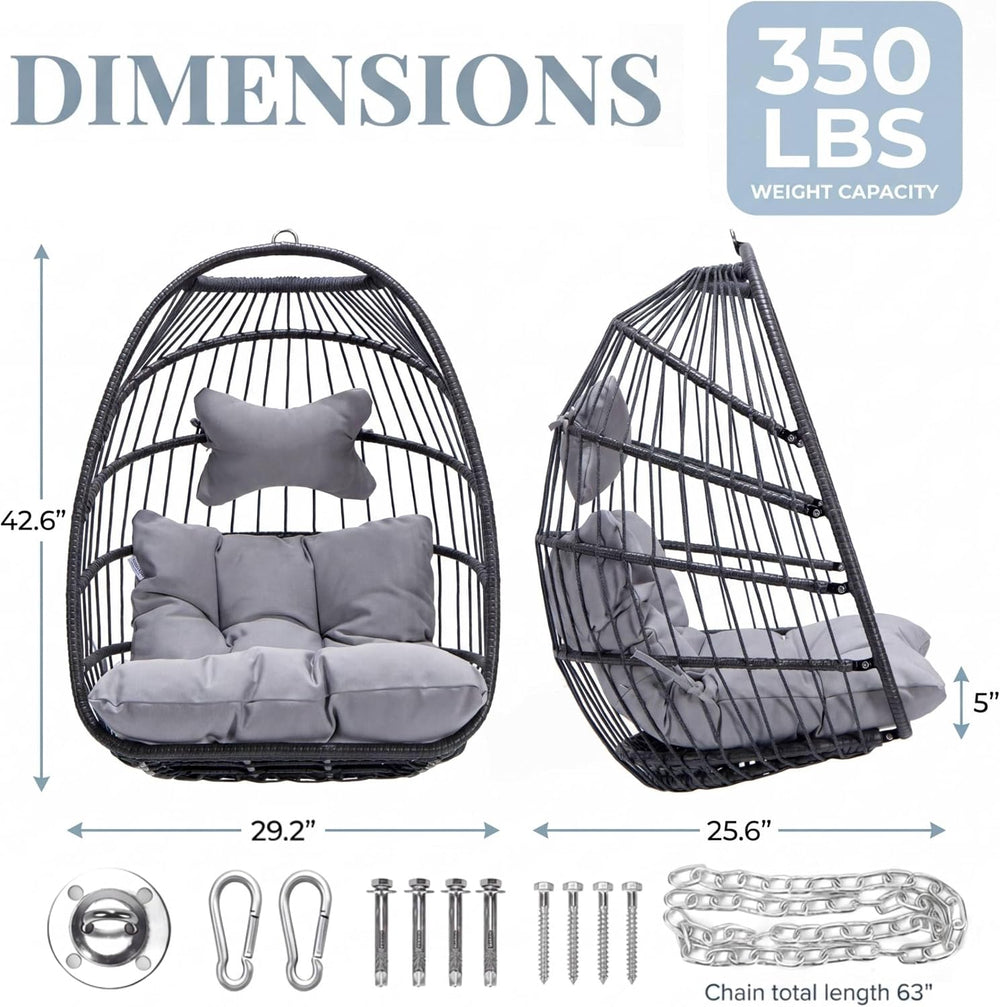 Egg Chair No Stand Outdoor Indoor, 350lbs Capacity Sturdy Patio Wicker Swing ...