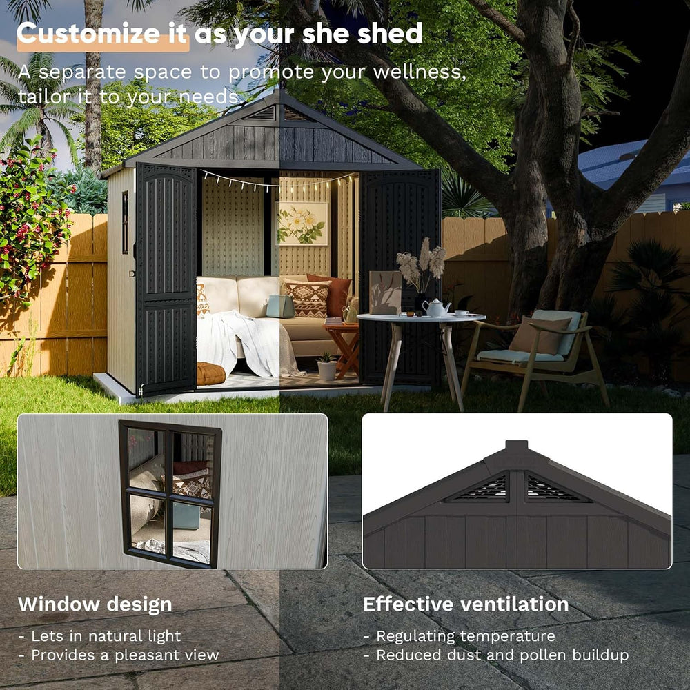 Patiowell 8x6 FT Plastic Outdoor Storage Shed with Floor, Beige