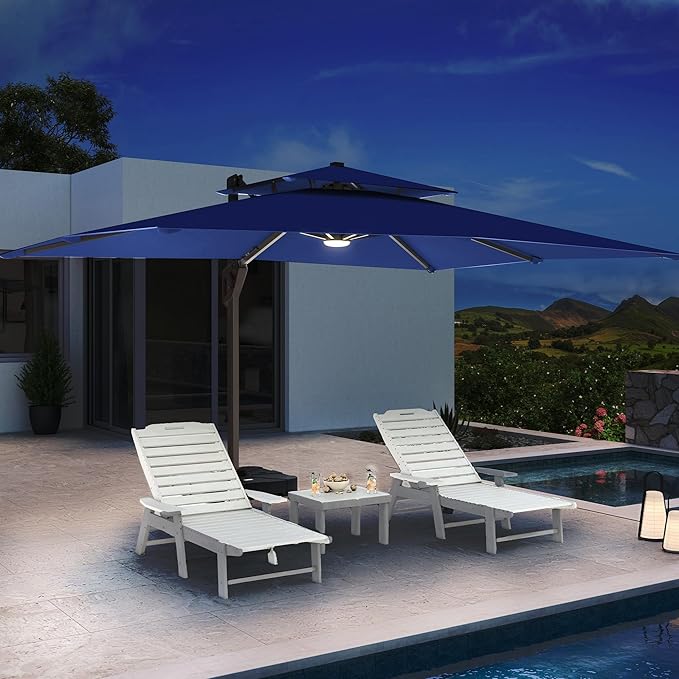 10 X 13 FT Cantilever Patio Umbrella with LED Lights Outdoor Heavy Duty Doubl...