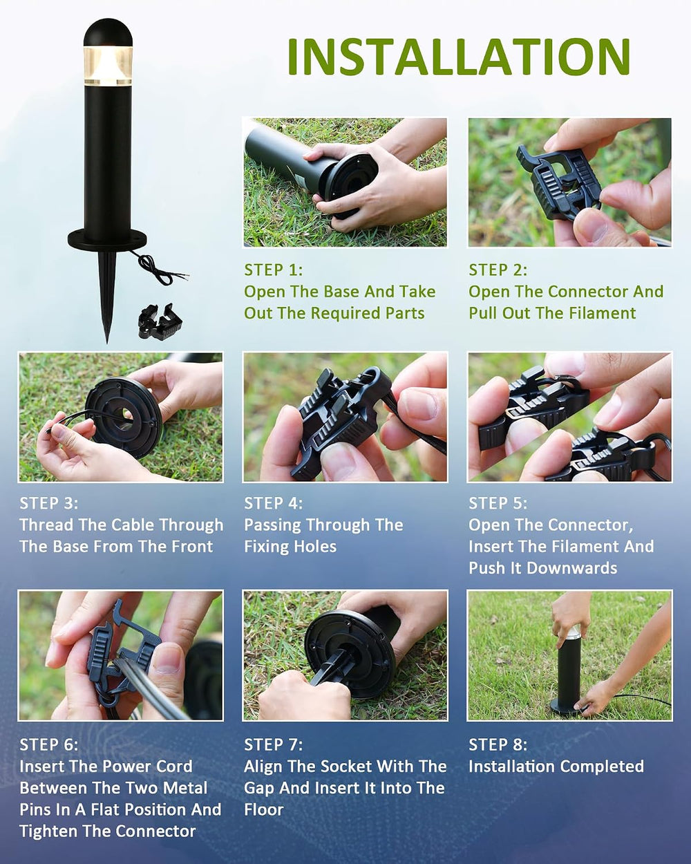 Pathway Lights Outdoor, 12V LED Bollard Light, Black, 2 Pack