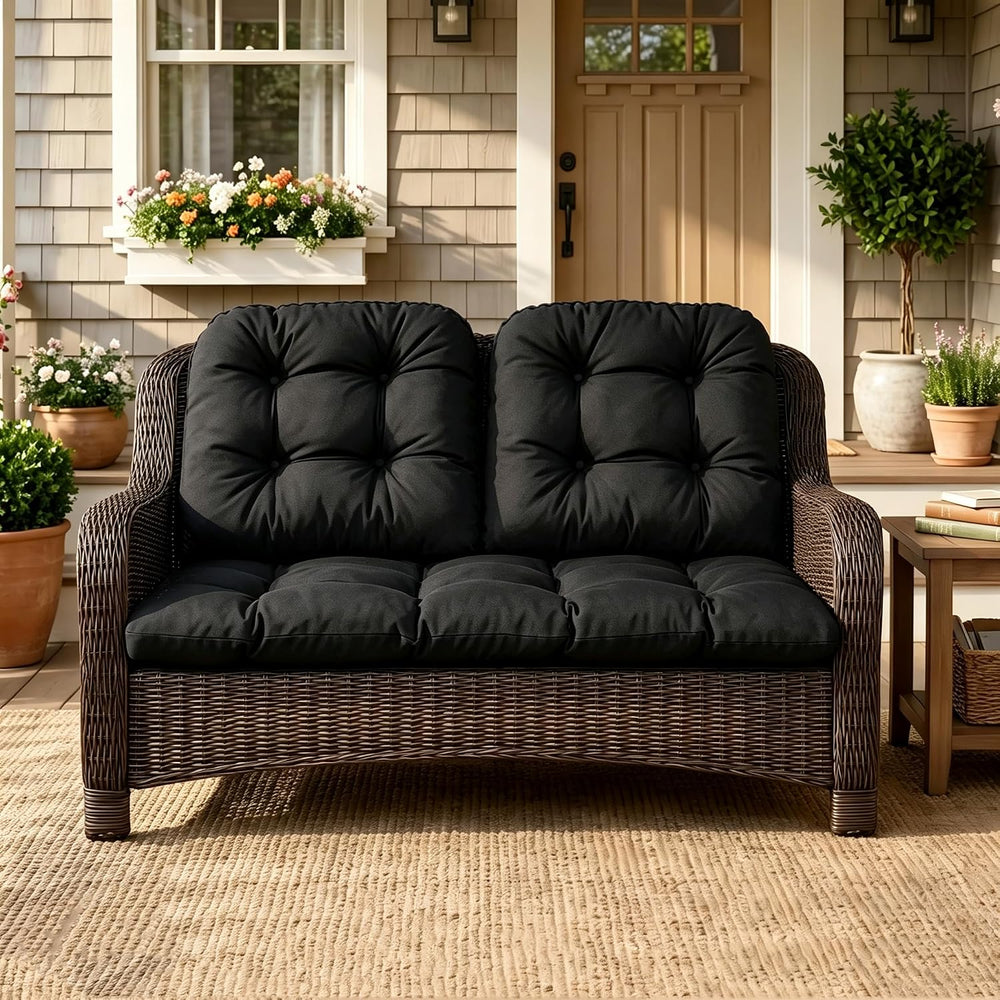 Outdoor Wicker Chair Cushions, 44×19×4 in, Waterproof, Black
