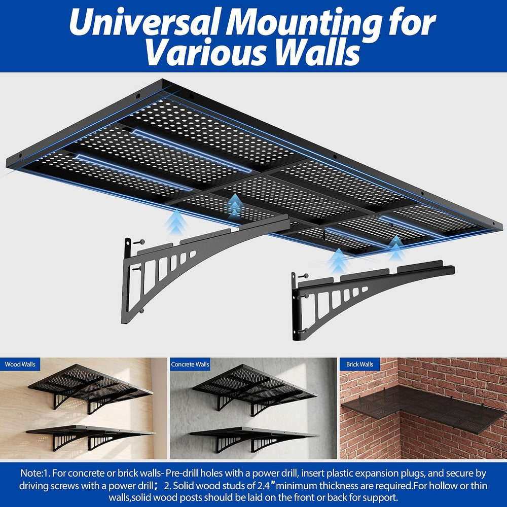Avalution 2 Pack 1.64x4ft Garage Shelving Wall Mounted with Hooks,650lbs