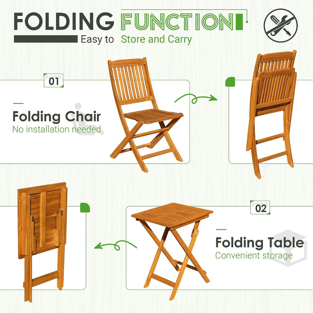 Greesum 3 Piece Patio Folding Furniture Bistro Set with 2 Cushions for Pool B...