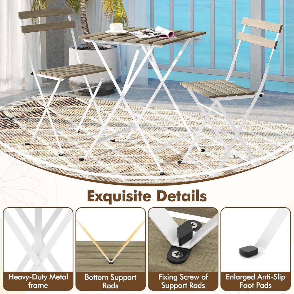GIANTEX 3-Piece Acacia Wood Bistro Set, Patio Bistro Table with 2 Folding Cha...