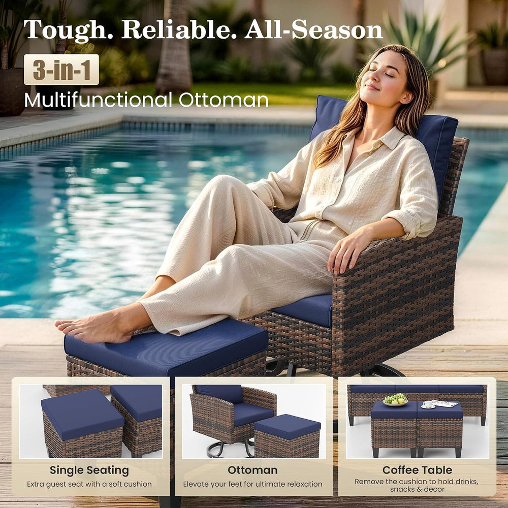 Amopatio 7 Pieces Patio Furniture Set with Fire Pit Table, 360° Swivel Chairs...