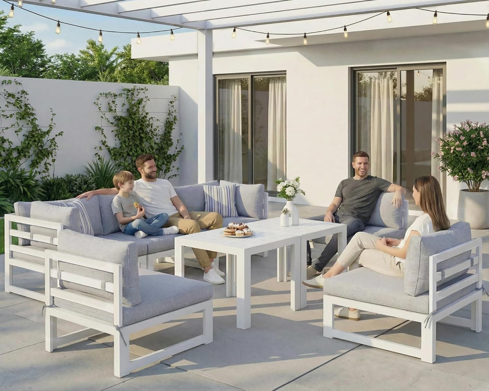 NICESOUL 8 Piece Luxury Aluminum Outdoor Sectional Sofa with Side Table, Larg...