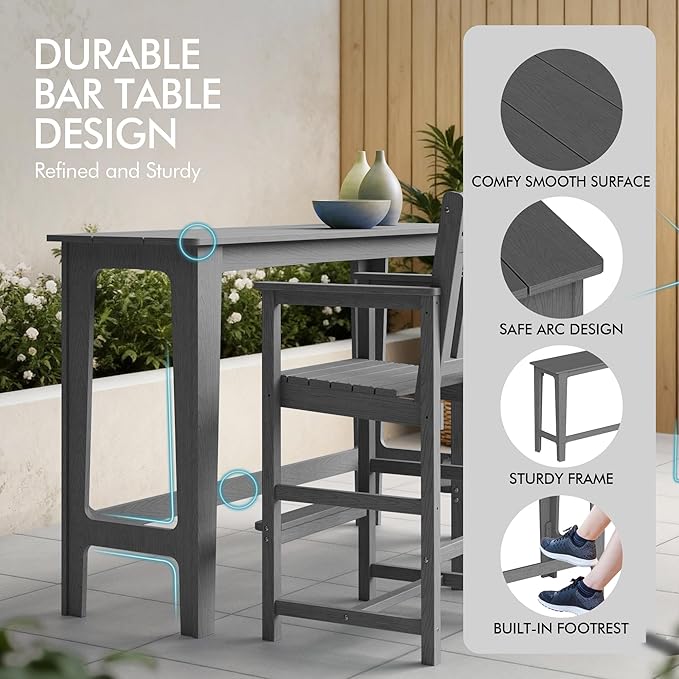 Ciokea 3 Pcs Outdoor Bar Height Table Set, 60" Extra Long Rectangle High...