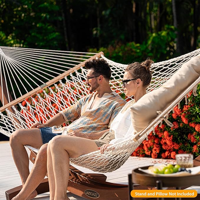 Lazy Daze Hammocks Double Rope Hammock, 2 Person Traditional Outdoor Hand Wov...