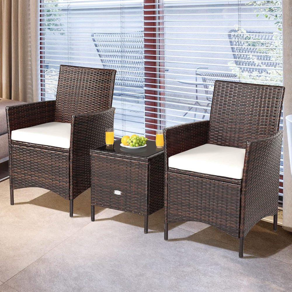 3 Pieces Patio Furniture Set, Wicker Outdoor Furniture with Water-Resistant C...