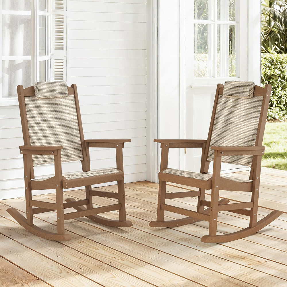 Outdoor Rocking Chair Set of 2 with Removable Headrest, HDPE All-Weather Rock...