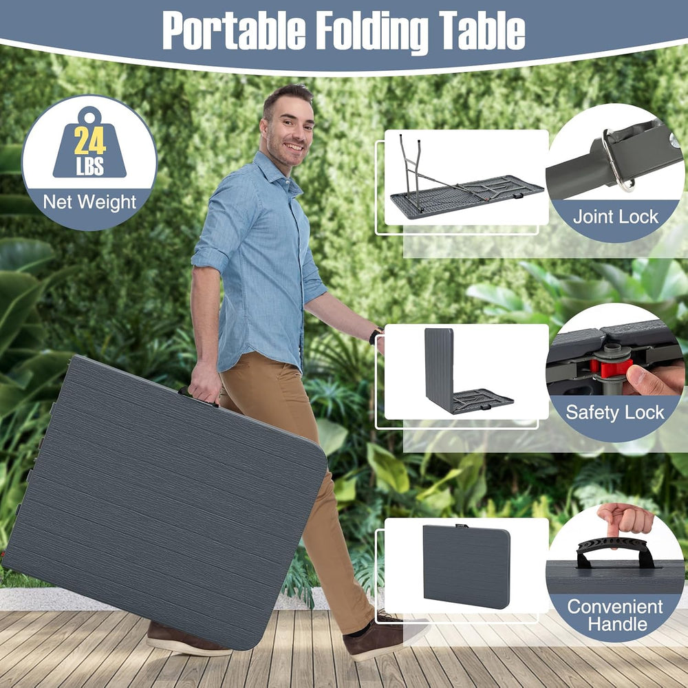 Goplus 6ft Plastic Folding Table, 350 LBS Indoor Outdoor Heavy Duty Portable ...